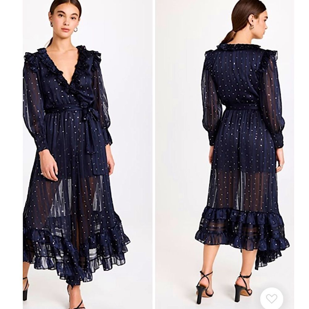 MISA Los Angeles Gabriela Ruffle Midi Dress REVOLVE Designer Tiered Metallic